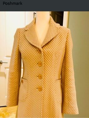 Ann Taylor Cream Textured Pea Coat with Notched Collar